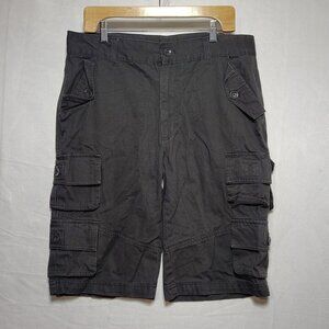 LLX Grey Cargo Shorts Men's 38 Cotton Twill Button Flap Pocket
